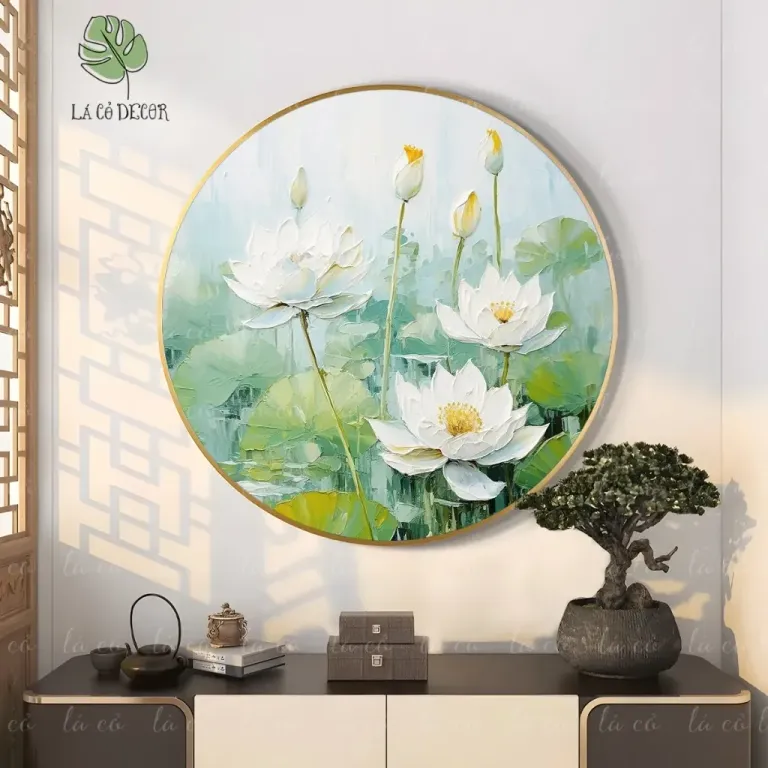 33 Mẫu Tranh Tròn Canvas Hoa Sen Phong Cách Thiền - Kích Thước D40 / D50 / D60cm