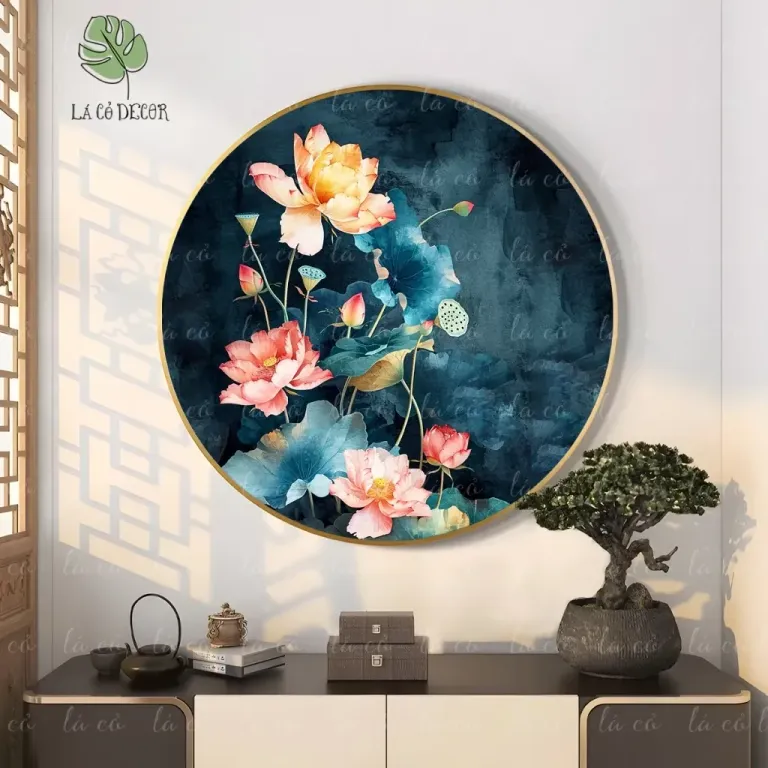 33 Mẫu Tranh Tròn Canvas Hoa Sen Phong Cách Thiền - Kích Thước D40 / D50 / D60cm