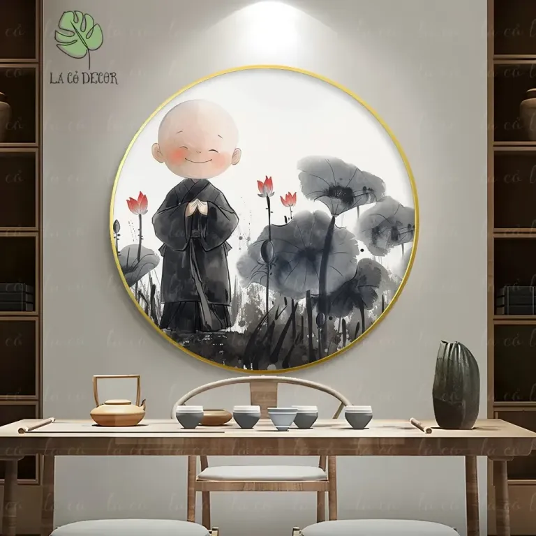 33 Mẫu Tranh Tròn Canvas Hoa Sen Phong Cách Thiền - Kích Thước D40 / D50 / D60cm