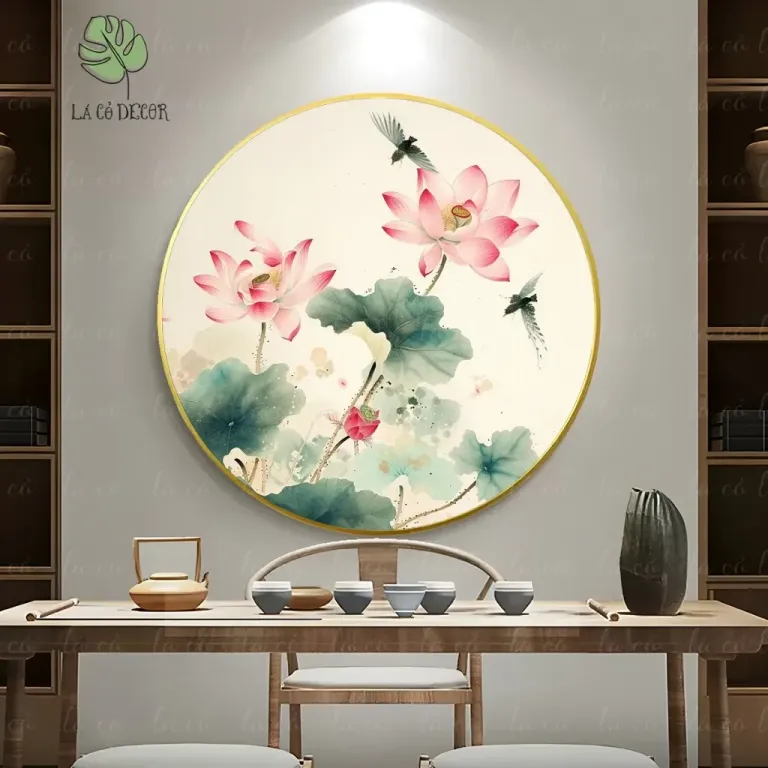 33 Mẫu Tranh Tròn Canvas Hoa Sen Phong Cách Thiền - Kích Thước D40 / D50 / D60cm