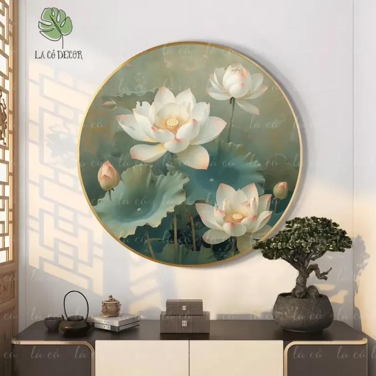 33 Mẫu Tranh Tròn Canvas Hoa Sen Phong Cách Thiền - Kích Thước D40 / D50 / D60cm