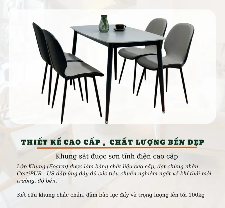 Bàn Ăn Cơm Chân Côn T90 Núm Đồng, Chân Sắt Sơn Tĩnh Điện, Nhập Khẩu Cao Cấp Hiện Đại, Phù Hợp Căn Hộ Chung Cư Gia Đình