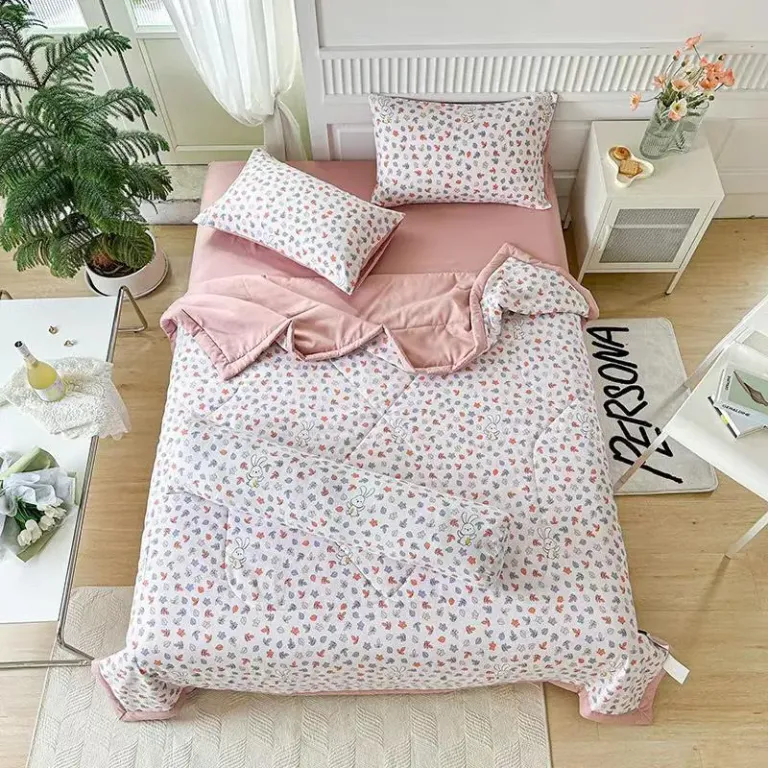 Bộ Chăn Ga Gối 5 Món Cotton Đũi, Chăn Hè Chần Bông Nhập Khẩu Nguyên Set Full Size An Như Bedding