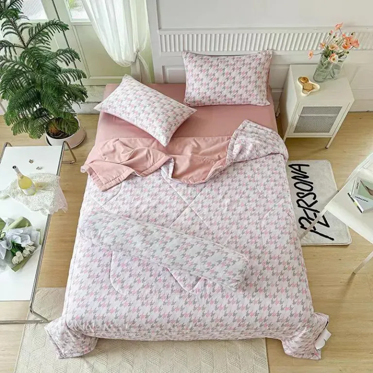 Bộ Chăn Ga Gối 5 Món Cotton Đũi, Chăn Hè Chần Bông Nhập Khẩu Nguyên Set Full Size An Như Bedding