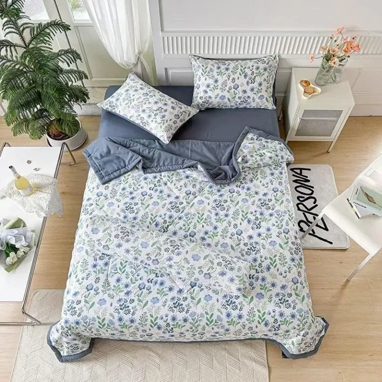 Bộ Chăn Ga Gối 5 Món Cotton Đũi, Chăn Hè Chần Bông Nhập Khẩu Nguyên Set Full Size An Như Bedding