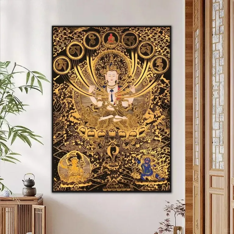 Tranh Quan Âm Tứ Thủ - Bồ Tát Bốn Tay - Treo Phòng Thờ - Decor Phòng Khách