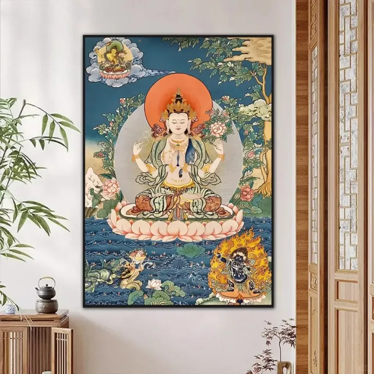 Tranh Quan Âm Tứ Thủ - Bồ Tát Bốn Tay - Treo Phòng Thờ - Decor Phòng Khách