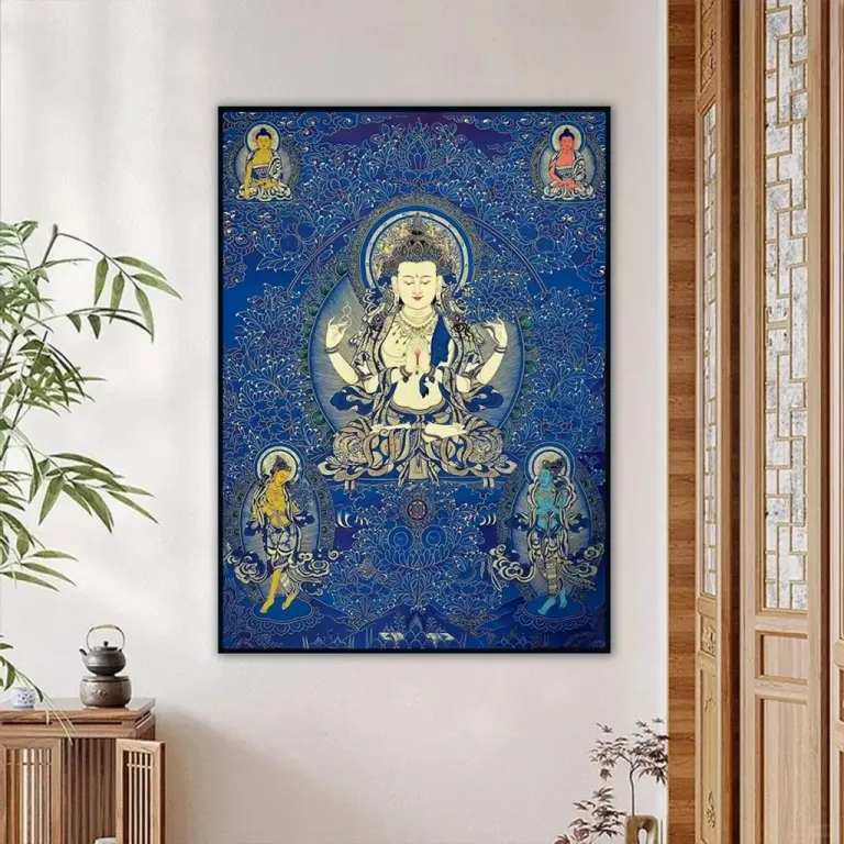 Tranh Quan Âm Tứ Thủ - Bồ Tát Bốn Tay - Treo Phòng Thờ - Decor Phòng Khách