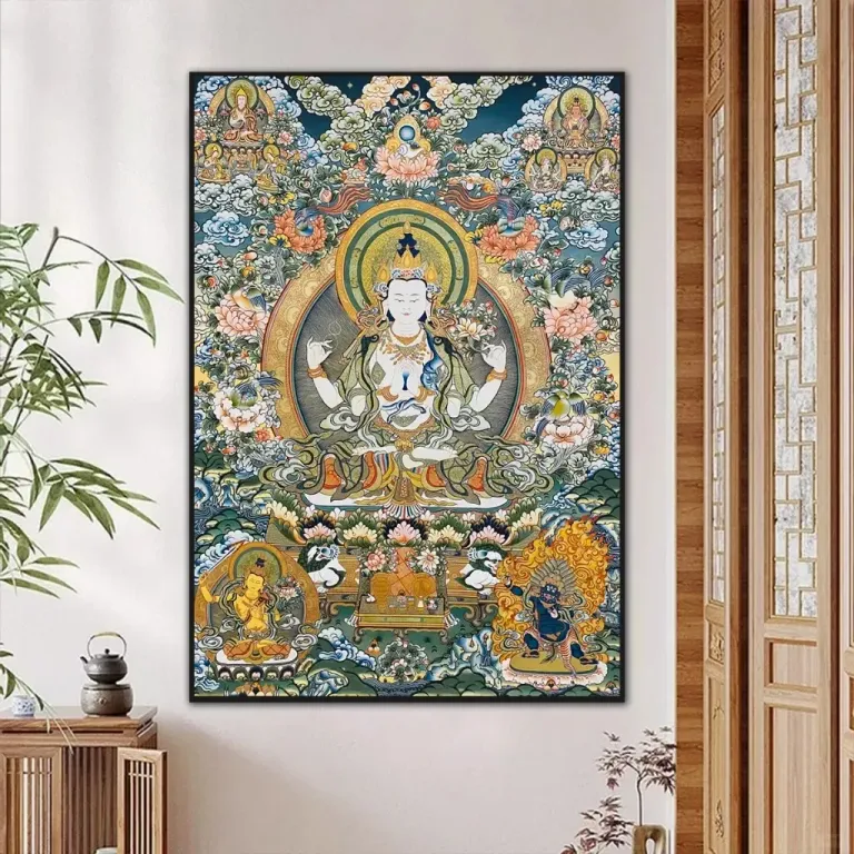 Tranh Quan Âm Tứ Thủ - Bồ Tát Bốn Tay - Treo Phòng Thờ - Decor Phòng Khách