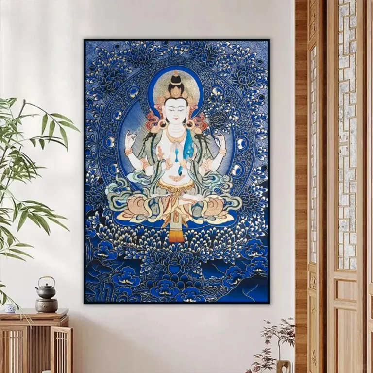 Tranh Quan Âm Tứ Thủ - Bồ Tát Bốn Tay - Treo Phòng Thờ - Decor Phòng Khách