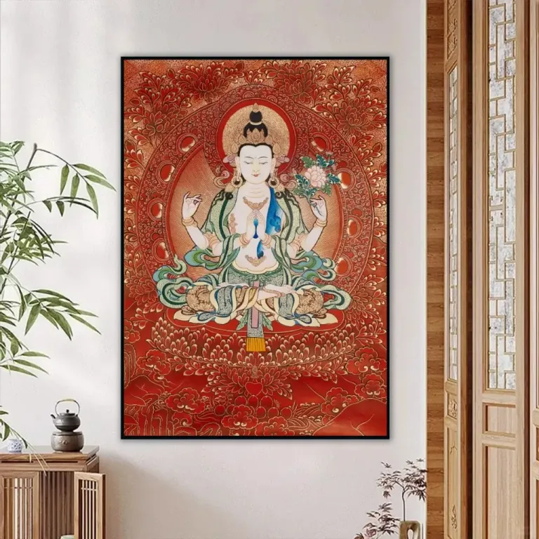 Tranh Quan Âm Tứ Thủ - Bồ Tát Bốn Tay - Treo Phòng Thờ - Decor Phòng Khách