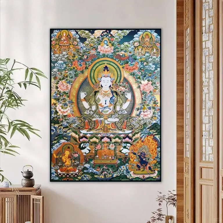 Tranh Quan Âm Tứ Thủ - Bồ Tát Bốn Tay - Treo Phòng Thờ - Decor Phòng Khách