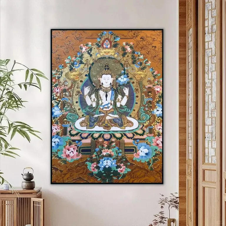 Tranh Quan Âm Tứ Thủ - Bồ Tát Bốn Tay - Treo Phòng Thờ - Decor Phòng Khách