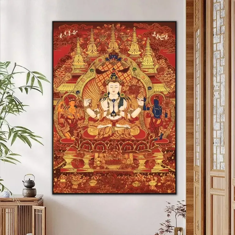 Tranh Quan Âm Tứ Thủ - Bồ Tát Bốn Tay - Treo Phòng Thờ - Decor Phòng Khách