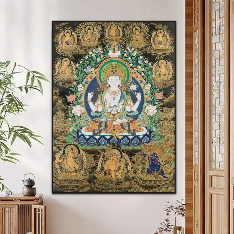 Tranh Quan Âm Tứ Thủ - Bồ Tát Bốn Tay - Treo Phòng Thờ - Decor Phòng Khách