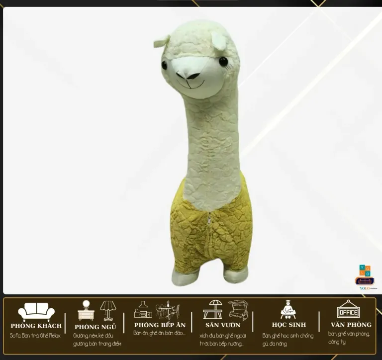 Ghế Đồ Chơi Lạc Đà Alpaca YOLO Trẻ Em Có Bánh Xe, Khung Gỗ Thông Hàng Nhập Khẩu Cao Cấp Hiện Đại