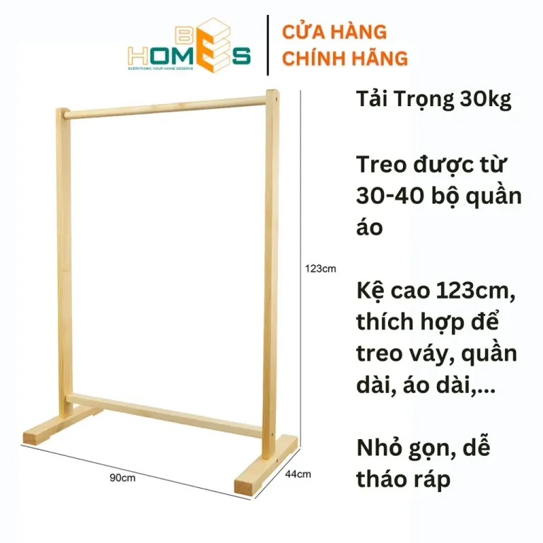 Giá Treo Quần Áo Gỗ Đơn BEHOMES