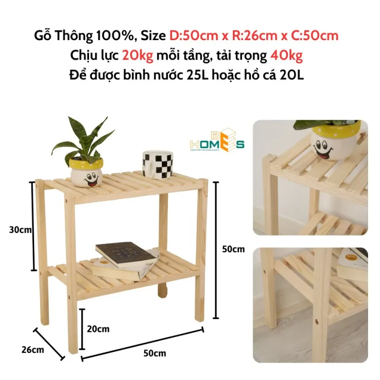 Kệ Giày Gỗ 2 Tầng 50cm