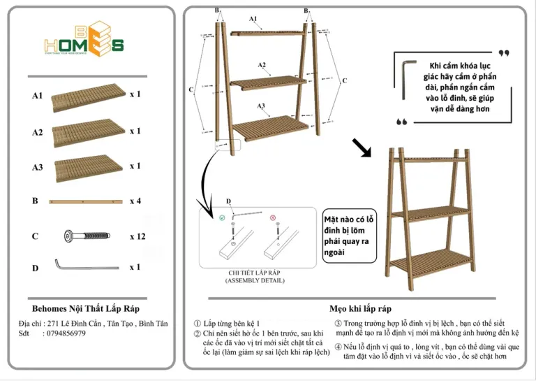 Kệ Sách Đa Năng 3 Tầng Mặt Nan