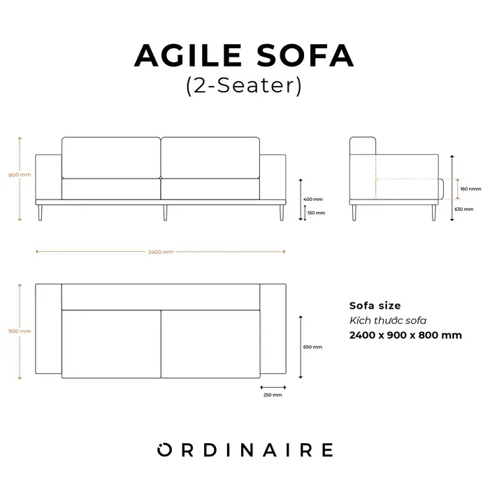 Agile Sofa - (2 Chỗ Ngồi ) Thiết Kế Thanh Lịch -- Agile Sofa ( 2-Seater)