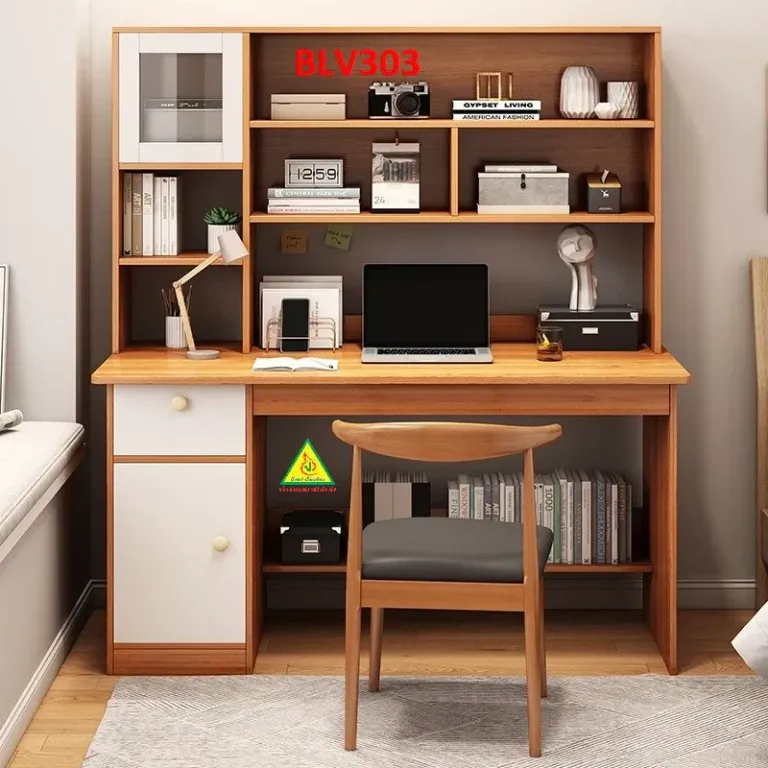 Bàn Làm Việc, Bàn Học Liền Kệ Bằng Gỗ MDF BLV303 - VĐ Smart Furrniture NỘI THẤT LẮP RÁP VIENDONGADV