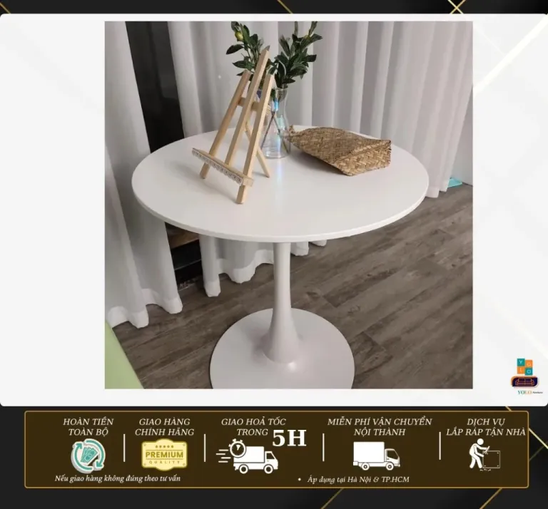 Bàn Tròn Tulip YOLO Mặt Đá - Gỗ, Uống Trà - Quán Cafe - Ban Công Căn Hộ Chung Cư Khách Sạn