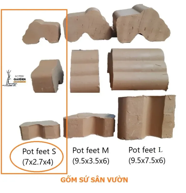 Bộ 3 Chân Kê Chậu Trồng Cây Bằng Gốm Đất Nung - Size Nhỏ 7x2.7x4cm