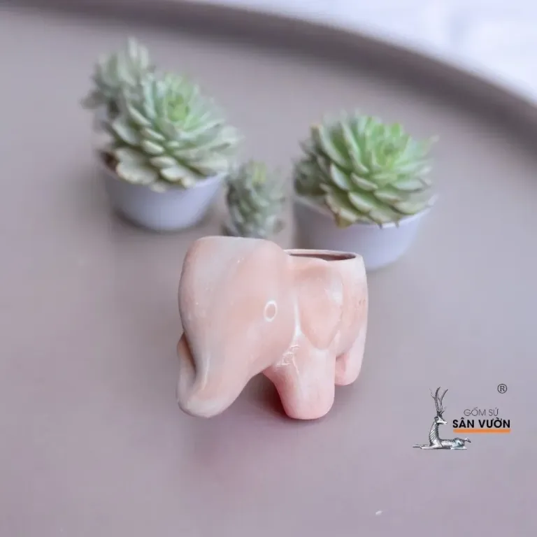 Chậu Gốm Đất Nung Hình Con Gà Nhỏ Và Voi Con Sơn WAX