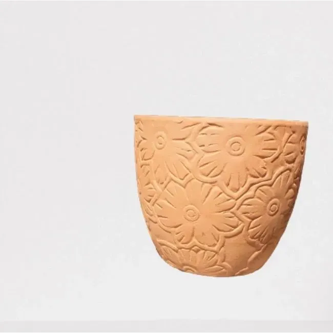 Chậu Gốm Đất Nung (Terracotta) Hình Vót Vân Hoa Mặt Trời D16xH16cm