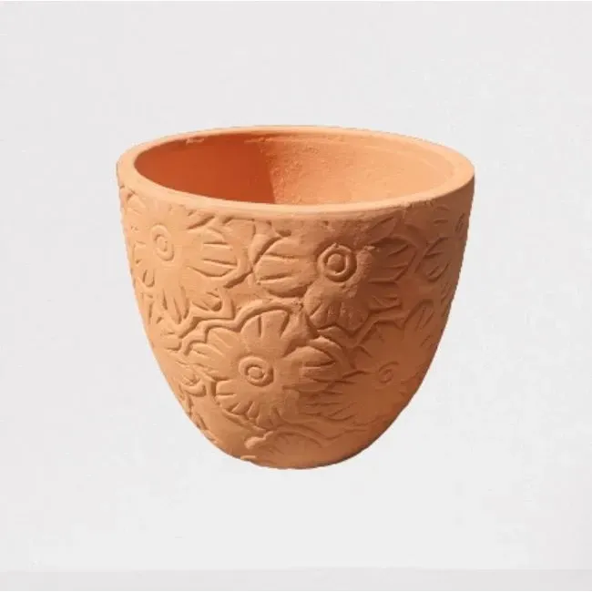 Chậu Gốm Đất Nung (Terracotta) Hình Vót Vân Hoa Mặt Trời D16xH16cm