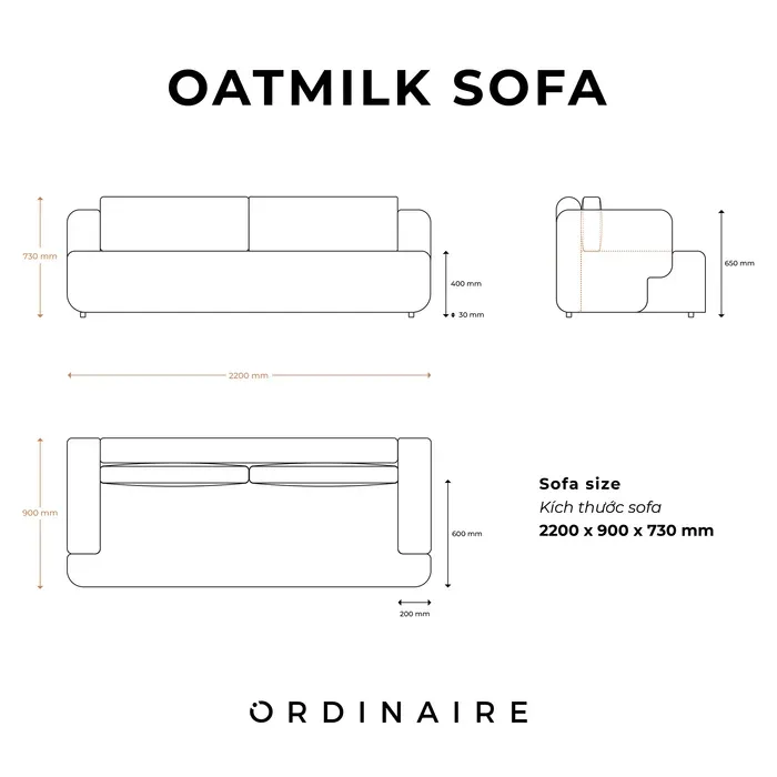 Oatmilk Sofa ( 2 Chỗ Ngồi ) - Thiết Kế Bo Tròn Tối Giản