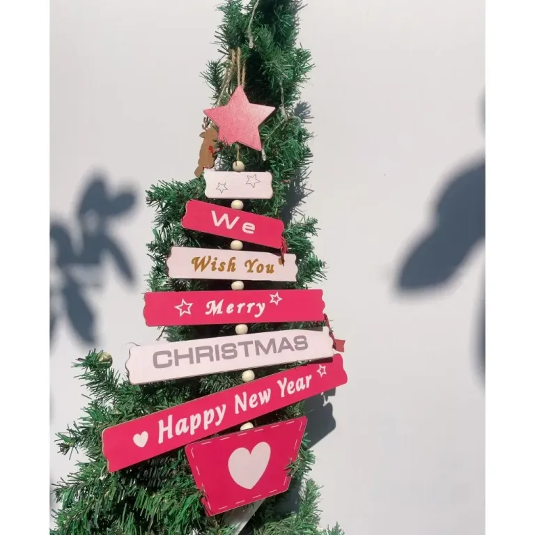 Set Chữ Mery Chrismas Và Happy New Year Hình Cây Thông Bằng Gỗ Vẽ Tay Treo Tường, Decor Noel