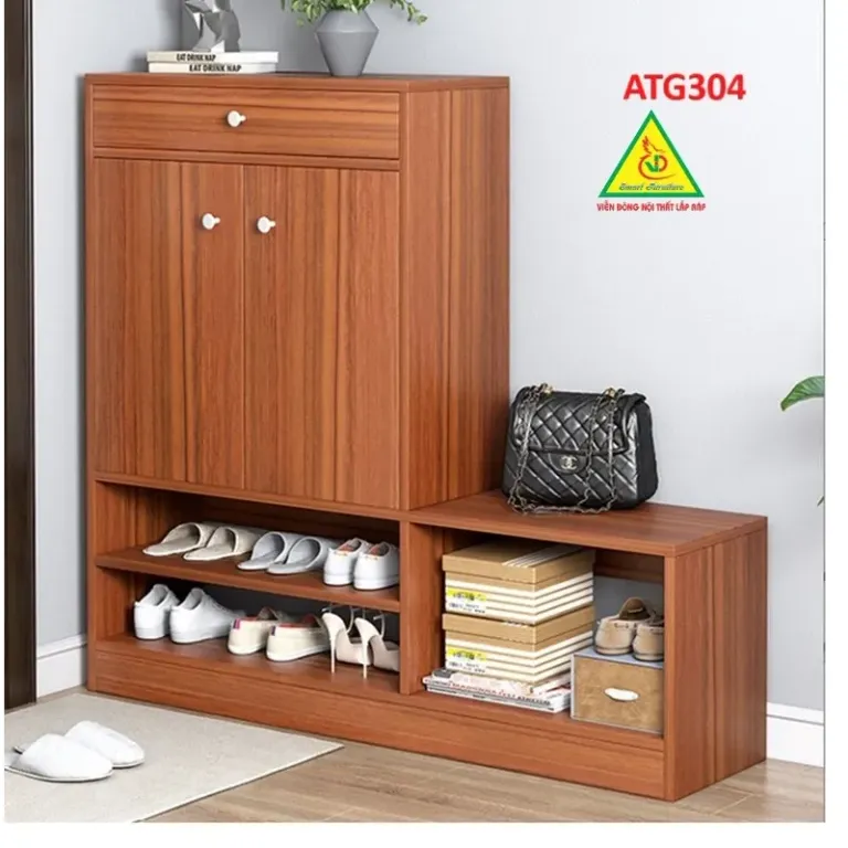 Tủ Đựng Giày Bằng Gỗ Có Ghế Ngồi ATG304 - VĐ Smart Furrniture NỘI THẤT LẮP RÁP VIENDONGADV