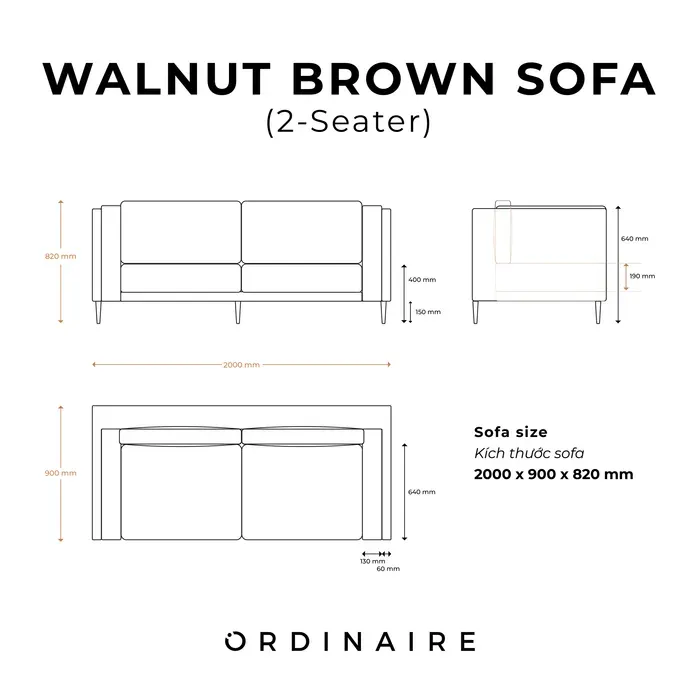 Walnut Brown Sofa ( 2 Chỗ Ngồi ) - Sofa Da Phong Cách Tối Giản