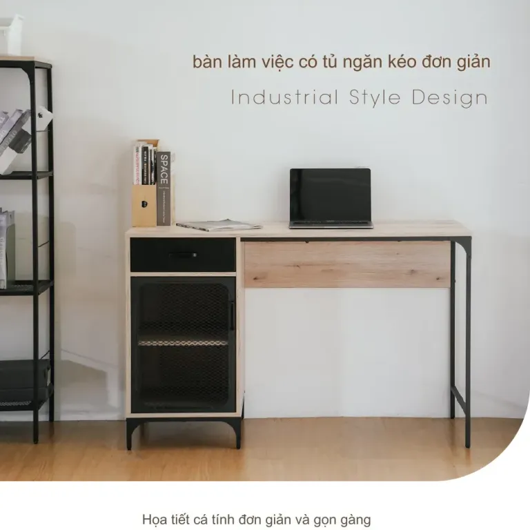 Bàn Làm Việc, Bàn Văn Phòng Kèm Kệ Đa Năng, Ván MDF Cao Cấp, Chống Nước, Chống Xước - RICHOME DE314