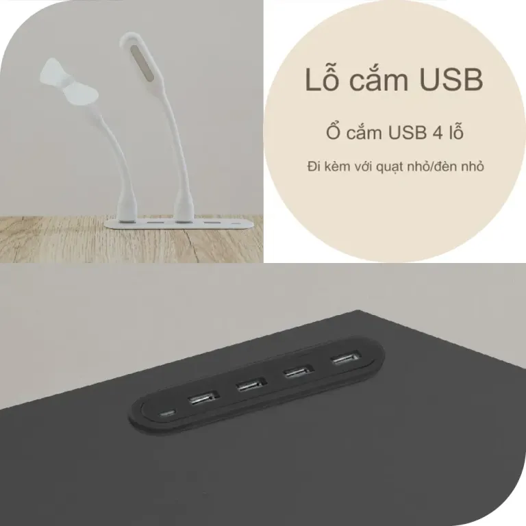 Bàn Làm Việc Basic Có Quạt Ổ Usb Sạc, RICHOME DE320, Khung Sắt Sơn Tính Điện, Ván MDF Phủ Melamin