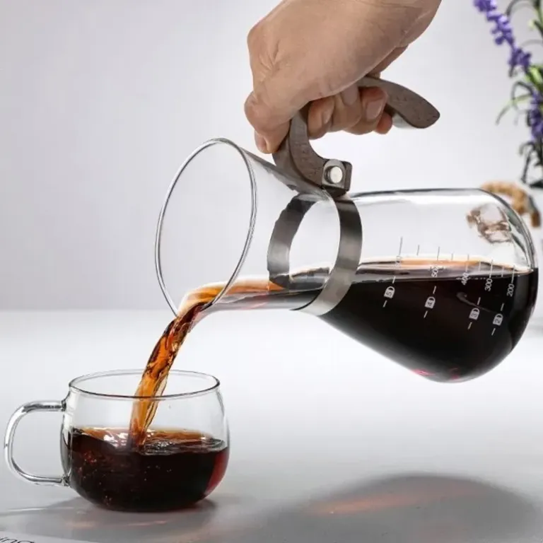 Bình Pha Cà Phê Chemex 600ML Thủy Tinh Chịu Nhiệt, Tay Cầm Gỗ Cách Nhiệt, Chống Trơn, Có Chia Vạch Kèm Phễu Lọc Inox 304