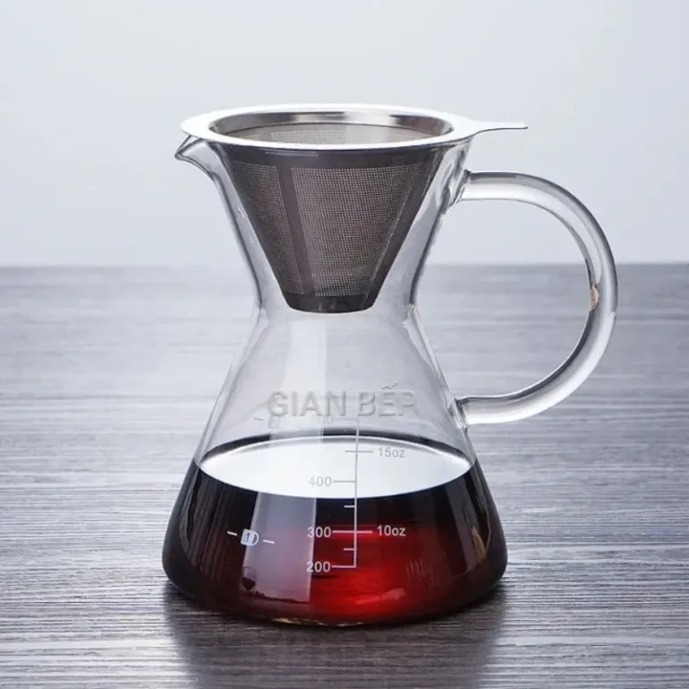 Bình Pha Cà Phê Chemex Tay Cầm Thủy Tinh Có Phễu Inox 500ML