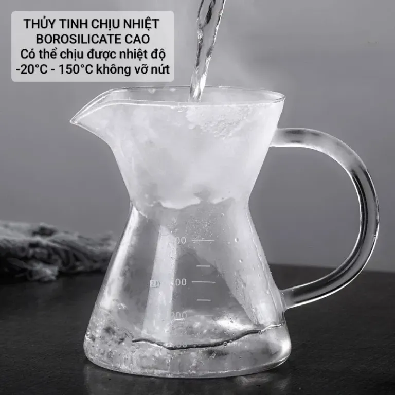 Bình Pha Cà Phê Chemex Tay Cầm Thủy Tinh Có Phễu Inox 500ML