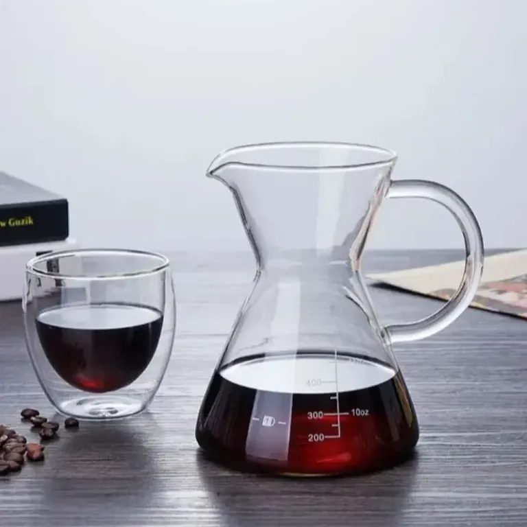 Bình Pha Cà Phê Chemex Tay Cầm Thủy Tinh Có Phễu Inox 500ML