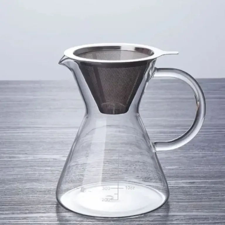 Bình Pha Cà Phê Chemex Tay Cầm Thủy Tinh Có Phễu Inox 500ML