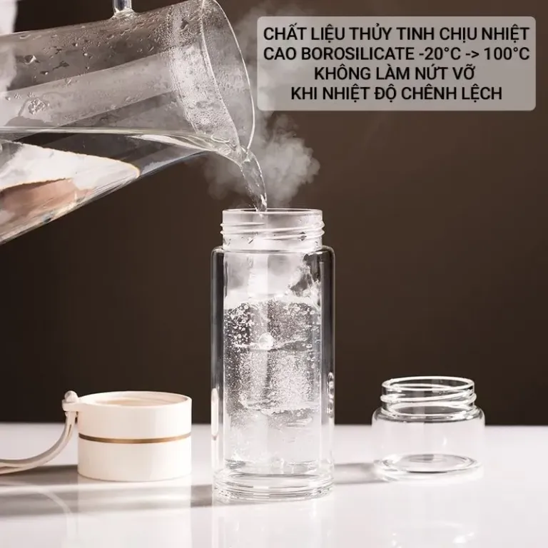 Bình Pha Trà Cao Cấp Thủy Tinh 2 Lớp Giữ Nhiệt Tốt Sang Trọng Có Lõi Lọc, Quai Xách Silicon 400ML - 450ML