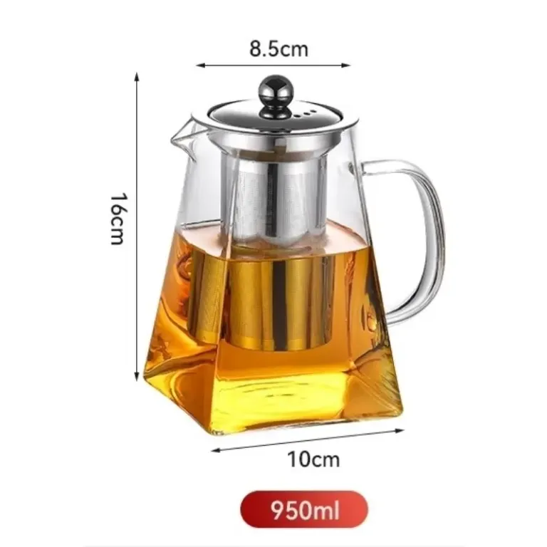 Bộ Ấm Trà 6 Chén Lõi Lọc Inox 304, Bình Pha Trà Đáy Vuông Chịu Nhiệt 750ml - 950ml