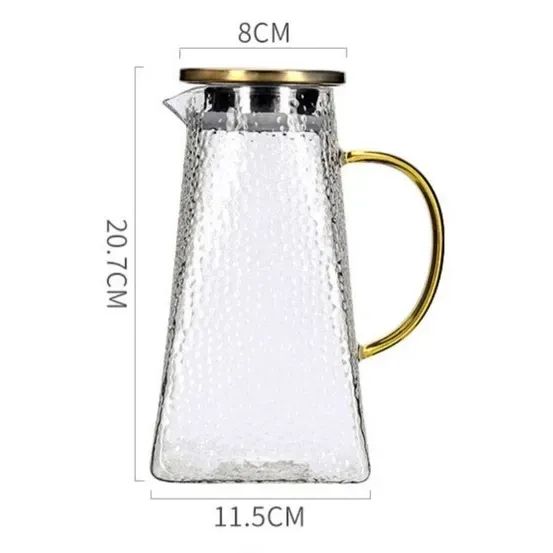 Bộ Bình Cốc Thủy Tinh Chịu Nhiệt Lọc Trà, Uống Nước Quai Vàng Sần Nắp Inox 1500ML - 1800ML