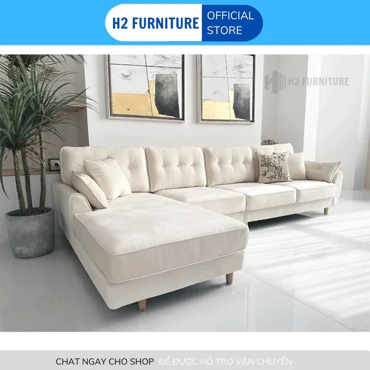 Bộ Sofa Góc L Nỉ H20L2 H2 Furniture VảI Nỉ Mềm Mại Kết Hợp Đệm Êm Ái Đàn Hồi Sofa Cho Phòng Khách, Phòng Chờ