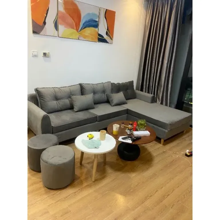 Bộ Sofa Góc L Nỉ H20L2 H2 Furniture VảI Nỉ Mềm Mại Kết Hợp Đệm Êm Ái Đàn Hồi Sofa Cho Phòng Khách, Phòng Chờ