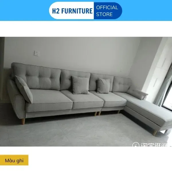 Bộ Sofa Góc L Nỉ H20L2 H2 Furniture VảI Nỉ Mềm Mại Kết Hợp Đệm Êm Ái Đàn Hồi Sofa Cho Phòng Khách, Phòng Chờ