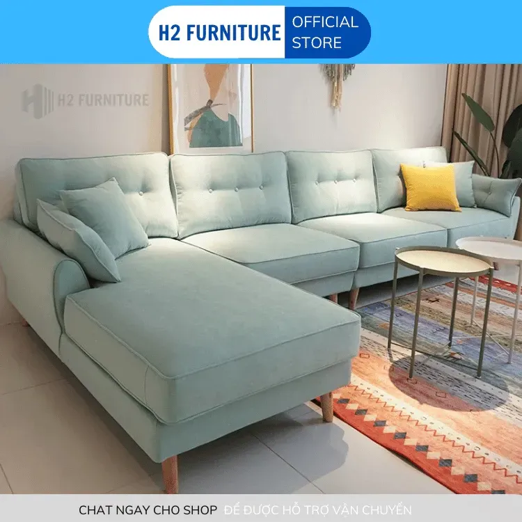 Bộ Sofa Góc L Nỉ H20L2 H2 Furniture VảI Nỉ Mềm Mại Kết Hợp Đệm Êm Ái Đàn Hồi Sofa Cho Phòng Khách, Phòng Chờ