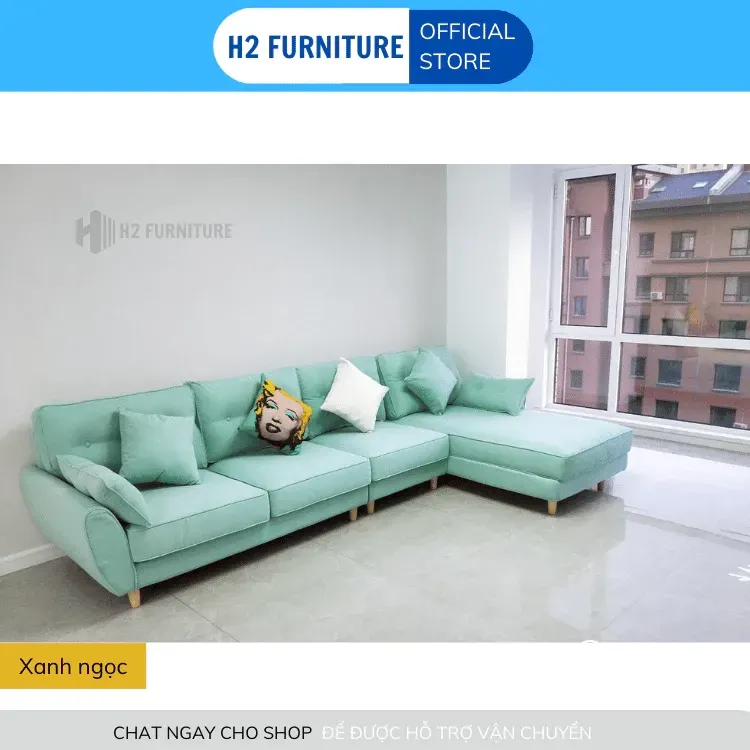 Bộ Sofa Góc L Nỉ H20L2 H2 Furniture VảI Nỉ Mềm Mại Kết Hợp Đệm Êm Ái Đàn Hồi Sofa Cho Phòng Khách, Phòng Chờ