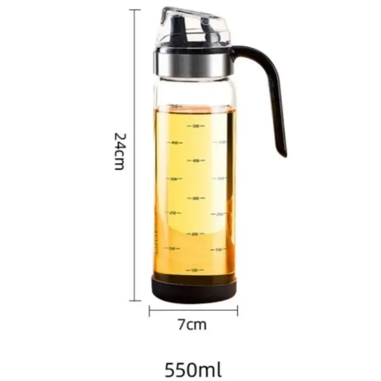 Chai Lọ Bình Thủy Tinh Đựng Dầu Ăn có Chia Vạch Tay Cầm Nắp Mở Tự Động Thông Minh 550ML Tronh Nhà Bếp